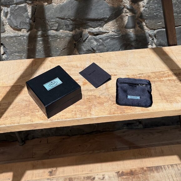 Prada Round Ivory Saffiano Leather Drop Crystal Earrings - Picture 11 of 11